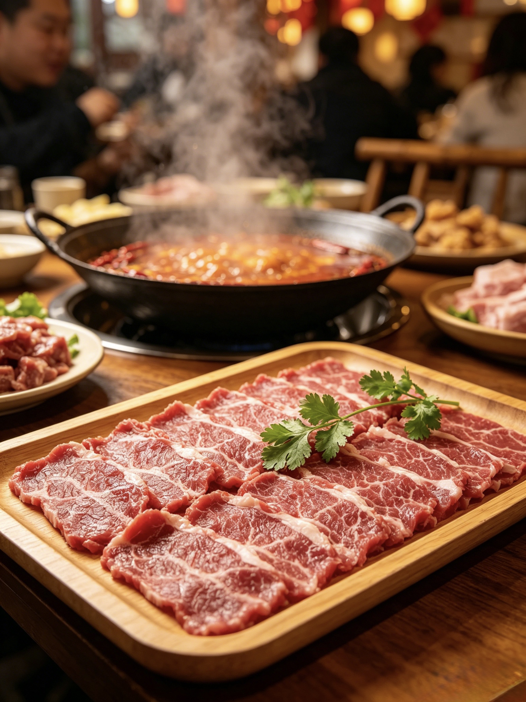 鮮牛肉在霸虎紅油鍋中